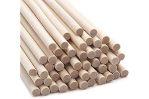 COOWAYZE Wooden Dowel Rods Wood Dowels, 50PCS 6X 300mm Round Wooden Craft Sticks, Wooden Lollipops and Tiered Cake Dowel Rod, Small Unfinished Hardwood Sticks for DIYers Crafting, Photo Booth Props