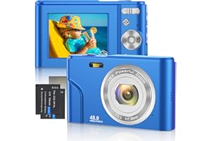 WSRYXXSC Fotocamera Digitale 1080P FHD Mini Messa a Fuoco Automatica Videocamera 48MP Ricaricabile Piccola Vlog Fotocamera Compatta Zoom Digitale 16X Regalo per Bambini, Studenti, Adulti, Principianti(Blu)