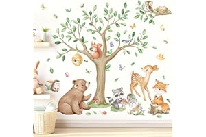 wondever Adesivi Murali Bambini Animali del Bosco Albero Sticker da Muro Animali Foresta Orso Volpe Cervo Adesivi da Parete per Camerette Bambini Asilo Nido Camera da Letto