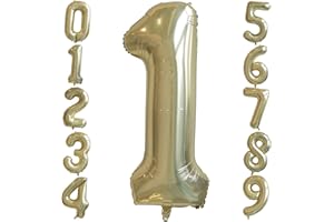 OUSUGA Ballon Champagne Or Chiffre 1, 40 Pouces Feuille Hélium Ballons Chiffres Or Clair Ballons Chiffres Ballons de Fête pour l'obtention du Diplôme Anniversaire Banquet Décorations de Fête