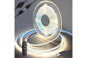 Yamlten Taśma LED 1 m, 5 V COB, taśma LED z pilotem zdalnego sterowania RF, 4000 K Middium biała, 320 diod LED/M, możliwość ściemniania, taśma LED do podświetlenia telewizora, komputera, szafy,