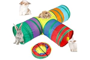 AVASAGS Faltbar Kaninchen Tunnel 3-Wege Kaninchen Versteck Kleintier Aktivität Tunnel Spielzeug für Zwergkaninchen Häschen Meerschweinchen Katzen (A)