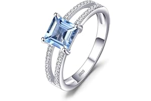 JewelryPalace 1.2ct Taille Princesse Bague Naturelle Bleu Ciel Topaze en Argent Sterling 925, Bagues Pierre Anneau Femme Plaqué Or Jaune Plaqué Or Rose, Ensemble Parure de Bijoux Cadeau Anniversaire
