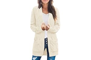 Placitiume 2024 Women's Long Sleeve Cable Knit Cardigan - Open Front Fall Sweater Jacket Outerwear