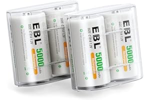 EBL 4PCS Piles C Rechargeables 5000mAh Ni-MH 1.2V, Type C Baby C HR14 Batterie Rechargeable 1200 Cycles