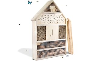 GARTENETAGE Insect Hotel XXL/Natural, Solid Insect House & Bee Hotel, Insect Hotel for Standing Up with Stakes, Ladybird House, Butterfly House, Nesting Aid and Species Protection