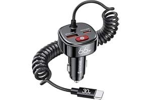 Syncwire Usb-C Ładowarka Samochodowa [Z Ochroną Akumulatora Samochodowego] 66W Superszybki Adapter Samochodowy Z Pd I Qc 3.0, Wbudowany 6-Stopowy Kabel Typ-C Dla Samsung/Google Pixel/Android, iPhone