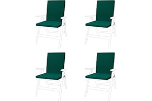 GARDENISTA Chaise de jardin Coussin de siège/coussin Lot de 4 en vert, s'en toute sécurité avec cravate Cordes et élastique Pull over au dos. Idéal pour l'intérieur et l'extérieur, fabriqué à partir de matériau résistant à l'eau de grande qualité.