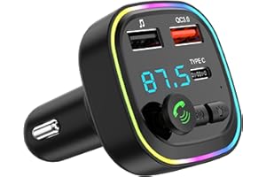 ASTROBRIGHTS Bluetooth 5.3 FM Transmitter for Car, Bluetooth Car Adapter, QC3.0 & PD 20W Fast Charging, Universal Car Charger with Dual USB and 1 Type-C, Hands Free Calling, Supports USB/TF/Micro SD
