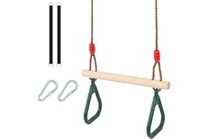SILVER VALLEY Kids Trapeze Bar with Rings for Climbing Frame Attachment Outdoor Toys for Children, Monkey Bars, Tree Straps Included (Green)