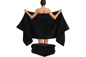 Hammetex Lot de 2 Très Grandes Serviettes de Bain et Sauna 80x200 cm, 100% Coton 500 GSM, Absorbantes, Séchage Rapide, Certifiées Oeko-TEX, Serviettes de Spa et de Sauna, Noir