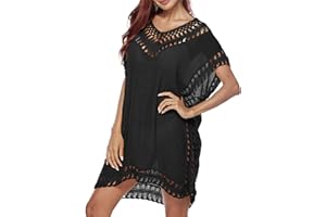 Figarge Damen Strandkleid Bikini Cover Up,V-Ausschnitt Sommer Strandurlaub Badeanzug Cutout Crochet Strandtunika Boho Strand Tunika Bikini Beachwear Cover-Ups für Sommerstrand, Schwimmbad, Wandern