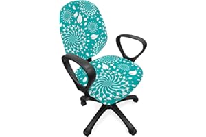ABAKUHAUS Türkis Bürostuhl Schonbezug, Stielen und Punkte Weinlese, dekorative Schutzhülle aus Stretchgewebe, Türkis Weiß