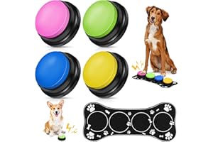 REAQUE Pulsanti Parlanti per Cani,Pulsanti di Addestramento per Cani Pulsanti per Animali Domestici Pulsanti per Cani per la Comunicazione Buzzer con Funzione di Registrazione,Confezione da 4 con Tappetino