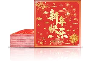 MAKENLUG Chinese New Year Decorations, 20Pcs Chinese New Year Napkins Red Gold Spring Festival Disposable Paper Napkins Chinese New Year Eve Party Supplies