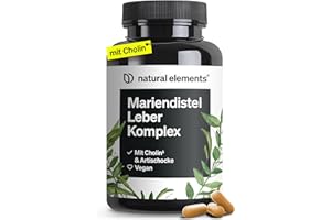 ‎NATURAL ELEMENTS natural elements Mariendistel Leber Komplex - 120 Kapseln - mit Mariendistel, Cholin, Artischockenextrakt, Curcuma & Zink - Leberkur Hochdosiert, vegan, laborgeprüft und in Deutschland produziert