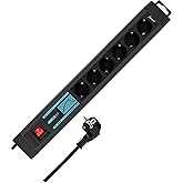 REV SupraGuard Mehrfachsteckdose, 6fach Steckdosenleiste, Netzfilter, Überspannungsschutz, Länge 3m, schwarz