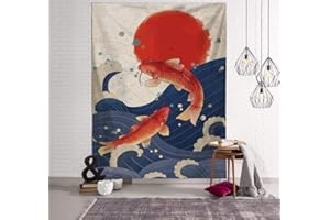 XCSLH Arazzo da Parete,Grande Onda Koi Stampa Artistica Arazzo Giappone Ukiyoe Kanagawa Grande Onda Appeso A Parete Tessuto Sfondo Decorazioni per La Casa Arazzo Giapponese per La Casa, 130 Cm X 150 Cm