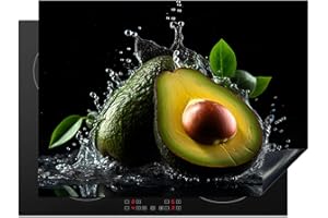 KitchenYeah© Protege Plaque Tapis Pour Induction 71x52 cm Deco Cuisine Protection Vitrocéramique Pour Cuisiniere Avocat - Fruit - Eau - Noir - Vert