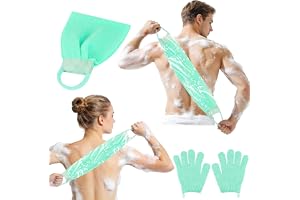 AYBUY exfolierande handske ryggskrubber set, exfolierande handske + bambufiber exfolierande skrubber svamp, duschhandskar badhandskar för kropp, dusch, avtagare, död hud, skrubber