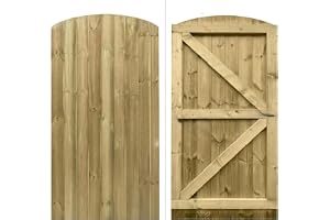 180cm x 90cm Wooden Garden Gate | Pressure Treated Feather Edge Timber Gate | Dome Top Heavy Duty 6cm Thick Semi-Braced Side 