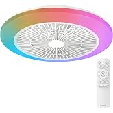 PHILIPS Amigo Ceiling Fan 20 W + 40 W, White and Coloured Light, Diameter 49 cm, Remote Control Included, White | Motor DC, L