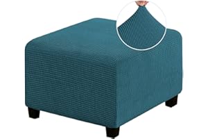 MULARE Ottomane-Schonbezug Samt-Fußhocker-Abdeckung Große Fußstützen-Sitzkissen-Schutzbezüge, Abnehmbarer waschbarer Sitzkissen-Bezug Fußstützen-Hocker-Schutz für Wohnzimmer Schlafzimmer,Blaugrün,M