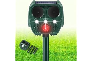 DRAGONLIONS Cat Repellent, Ultrasonic Solar Animal Repeller with Motion Sensor and Flashing Lights, Waterproof Rechargeable Animal Deterrent Devices Outdoor for Deer Dog Rabbit Skunk Yard Garden Farm