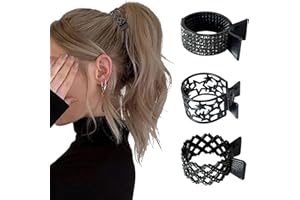 Irikdescia 3 pinzas de metal para coleta con diamantes de imitación, para mejorar el peinado, accesorios de moda, coletas altas, pelo grueso (negro)