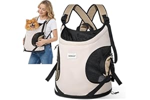 ALLSOPETS Hundetragerucksack, Tragbarer Haustiertragerucksack für Katzen Hunde Welpen, Integrierter Sicherheitsgurt, Ergonomisches Design, Atmungsaktiver Hunderucksack für Motorrad (Beige)