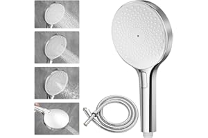 Auralum Soffione Doccia con Tubo 1.5m, Anticalcare Alta Pressione, Doccino per Doccia Grande 140mm con 4 Modalità, Doccetta con Ugello in Silicone Autopulente, Telefono Doccia in ABS Cromato