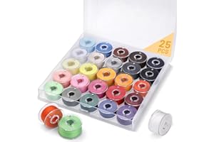 dipeer 25 Pcs Bobbins for Sewing Machine, Assorted Colors Sewing Machine Thread with Bobbin Case, Pre-Wound Bobbins Sewing Machine Accessories for Handheld Sewing Machine, Embroidery Machine