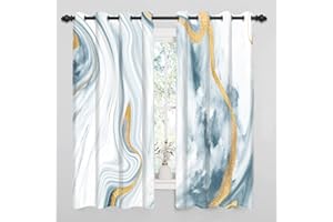Uiiooazy Gardinen Blau Gold, Vorhänge Marmor Optik Abstrakt Marmoriert Thermovorhang Blickdicht Polyester Vorhang Verdunkelungsvorhänge mit Ösen für Schlafzimmer Wohnzimmer Kinderzimmer, 140x145cm