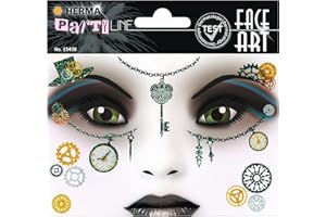‎HERMA HERMA 15438 Face Art Sticker Steampunk, dermatologisch getestet, ablösbare Glitzer Gesicht Aufkleber, temporäre Tattoos für Karneval Fasching Halloween Festival Kinder Geburtstag, grün gold