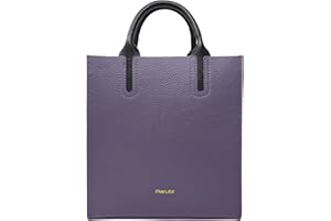 Parubi Femme Sac à Main en Cuir Souple Véritable, Fabriqué en Italie, Sac Rectangulaire avec Poignées et Sangle Contrastée, Sac Minimal Tote Bag Taille Moyenne (Clizia)