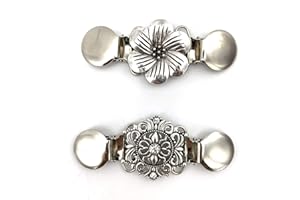 CAREOR Lot de 2 pinces à pull dorées et argentées, pinces à cardigan à perles, perle élégante, clip pour col de cardigan