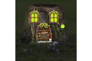 Portes et Fenêtre de Fée Miniatures Lumineux,Fenêtre et Porte de Maison Miniature,Statues Arbre de Porte et de Fée GNOME Miniature,Décoration de Jardin d'arbre de Porte de Féerique,Brille dans le Noir