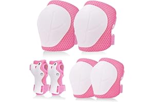 DEANAME Kids Knee Pads Elbow Pads Set for Kids,6pcs Skateboard Pads ,Adjustable Roller Skate Wrist Pads Guards Protective Gear Kit for Bike Skating Scooter Riding Sports Boy