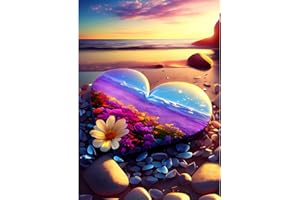 DOMROM Beach Diamond Painting Art Kits, Flowers Diamond Painting Kits for Adults, Diamonds Art Kits 5D Full Round Drill Diamond Painting Gem Arts and Crafts for Gift Wall Decor 30X40cm