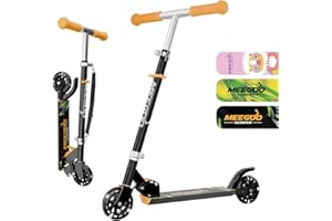 MEE GOO Roller Kinder Aluminium Tretroller klappbar mit 3 Verstellbaren Höhen kinderroller für mit LED Räder Geschenke für 3+ Jungen und Mädchen (schwarz)