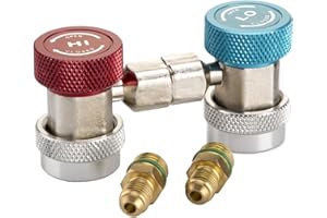 MAGIIN R134A KFZ Adapter 2 Stück Hoch Niedrig Einstellbar 1/4 Zoll AC R134A Stecker Adapter Klimaanlage Schnellkupplung Steckeradapter Kältemittel Manometer Schlauch