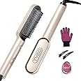 TYMO Hair Straightener Brush UK, Flat Iron and Hair Brush 2-in-1, Anti-Scald, Fast Heating, 5 Temp Settings (130℃-210℃), Professional Salon at Home, Wider Comb for Even Straightening