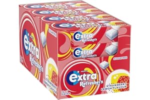 Wrigley's Extra Refreshers Chewing Gum, Strawberry Lemon Flavour, 16 Packs of 7 Pieces, Sugar Free Chewing Gum Bulk Pack with Xylitol, Handy Box (112 pieces)