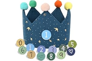 JIAWWAN Corona di Compleanno per Bambini, Coroncina Stoffa Compleanno, Cappellino Corona Bambino con Numeri Intercambiabili da 0 a 9, Coroncina in Tessuto Compleannos per Ragazzi Ragazze