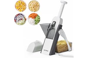 QYKIC Mandoline de Cuisine Manuelle 5 in 1 Multifonction Tous Coupe Légumes Lame en acier inoxydable, Julienne, Cubes, Fcoupe Patate Frite carotte, tomate (gris)