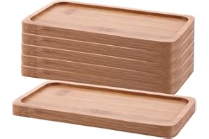T4U 16cm Bambus Untersetzer Untertasse Rechteck Bambus Tablett 6er-Set Rechteckige Tablett Klein Serviertablett Tablett Holz Bamboo Tray für Sukkulenten Holzbrett Deko