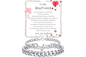 Fehki Matching Couple Cuban Chain Bracelets Gifts for Boyfriend Husband Soulmate Girlfriend Valentine's Day Anniversary Birthday Christmas Gift,Adjustable Size