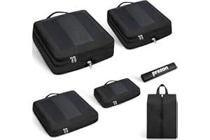 Prezon Kompresyjne kostki do pakowania, ulepszone okienko z siatki, widoczne i przenośne, rozszerzalne organizery bagażu podróżnego, Zestaw 6 sztuk, czarny, 6 Set