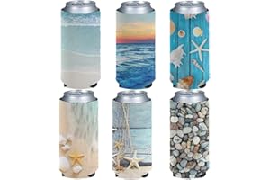 Kuiaobaty Paquete de 6 fundas para latas de playa, con aislamiento suave, para cerveza, para verano, vacaciones, picnic, etc