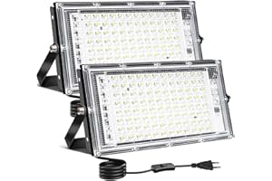CREATESTAR Faretto Led da Esterno, 100W 2 Pezzi Faretti Led Esterni luce bianca fredda, IP65 Impermeabile Faro Led Esterno per magazzino, campo sportivo, giardino, garage, parcheggio